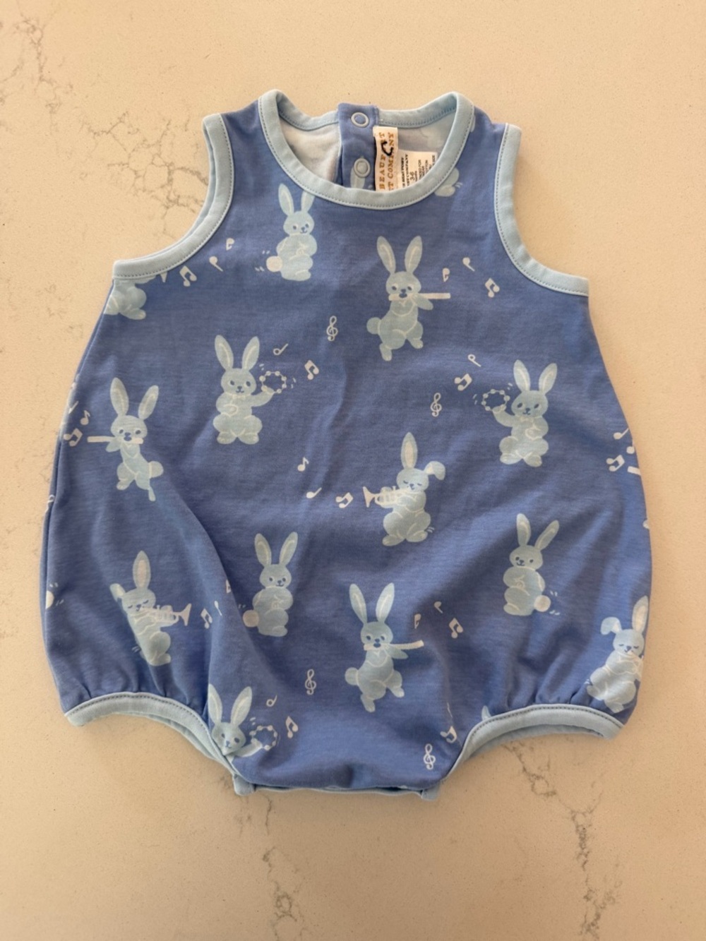 The Beaufort Bonnet Company Blue Bunny Print Romper